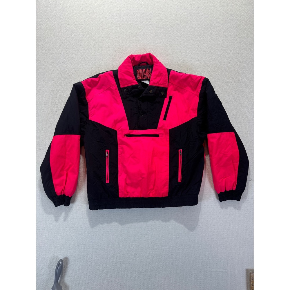 Vintage Large Dual Control Nylon 1/4 Snap Pullover Jacket Neon Pink & Black